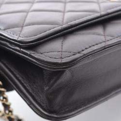 Pre Owned Chanel Matelasse Black Lambskin Leather Crossbody Bag