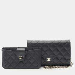 Pre Owned Chanel Matelasse Black Calfskin Crossbody Chain Shoulder Bag