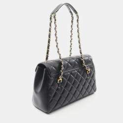 Pre Owned Chanel Matelasse Coco CC Black Lambskin Chain Tote Bag GHW  
