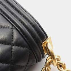 Pre Owned Chanel Boy Chanel Small Black Lambskin Shoulder Bag GHW 
