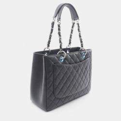 Pre Owned Chanel Matelasse CC Black Calfskin GST Grand Shopping Tote Bag SHW
