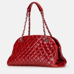 Pre Owned Chanel Red Large Glazed Calfskin Mademoiselle Bowling Bag