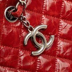 Pre Owned Chanel Red Large Glazed Calfskin Mademoiselle Bowling Bag
