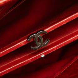 Pre Owned Chanel Red Large Glazed Calfskin Mademoiselle Bowling Bag