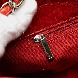 Pre Owned Chanel Red Large Glazed Calfskin Mademoiselle Bowling Bag