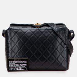 Pre Owned Chanel Black CC Quilted Lambskin Crossbody