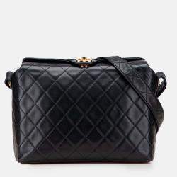Pre Owned Chanel Black CC Quilted Lambskin Crossbody