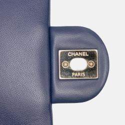 Pre Owned Chanel Blue Small Lambskin Elegant Chain Single Flap
