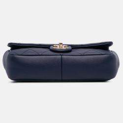 Pre Owned Chanel Blue Small Lambskin Elegant Chain Single Flap
