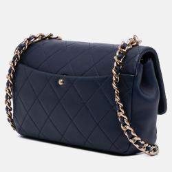 Pre Owned Chanel Blue Small Lambskin Elegant Chain Single Flap