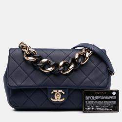 Pre Owned Chanel Blue Small Lambskin Elegant Chain Single Flap