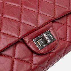 Pre Owned Chanel Red Reissue 2.55 Aged Calfskin Double Flap 227