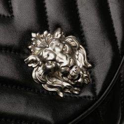 Pre Owned Chanel Black Jumbo Chevron Lambskin Leo Lion Flap