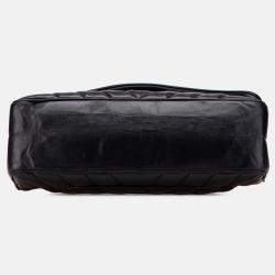 Pre Owned Chanel Black Jumbo Chevron Lambskin Leo Lion Flap