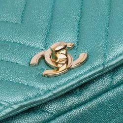 Pre Owned Chanel Blue Small Chevron Caviar Statement Flap