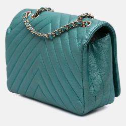 Pre Owned Chanel Blue Small Chevron Caviar Statement Flap
