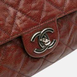 Pre Owned Chanel Red Jumbo Quilted Glazed Caviar CC Crave Flap
