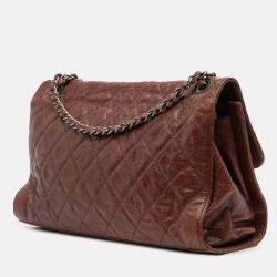 Pre Owned Chanel Red Jumbo Quilted Glazed Caviar CC Crave Flap