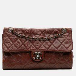 Pre Owned Chanel Red Jumbo Quilted Glazed Caviar CC Crave Flap