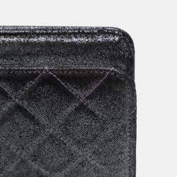 Pre Owned Chanel Silver Quilted Iridescent Lambskin Tartan Button Wallet On Chain
