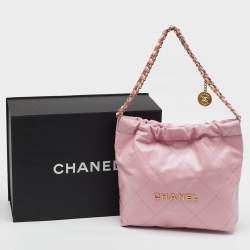 Pre Owned Chanel Light Pink Quilted Shiny Leather Small 22 Bag