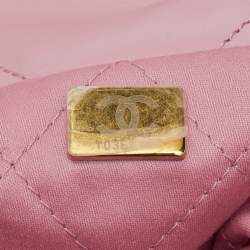 Pre Owned Chanel Light Pink Quilted Shiny Leather Small 22 Bag