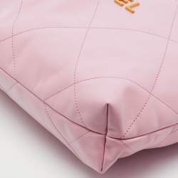 Pre Owned Chanel Light Pink Quilted Shiny Leather Small 22 Bag