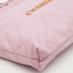 Pre Owned Chanel Light Pink Quilted Shiny Leather Small 22 Bag