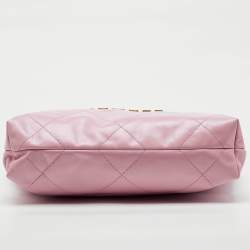 Pre Owned Chanel Light Pink Quilted Shiny Leather Small 22 Bag