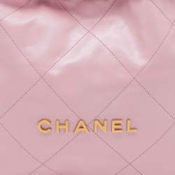 Pre Owned Chanel Light Pink Quilted Shiny Leather Small 22 Bag