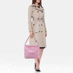 Pre Owned Chanel Light Pink Quilted Shiny Leather Small 22 Bag