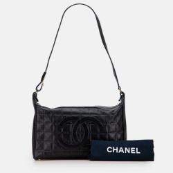 Pre Owned Chanel Black Medium Lambskin Chocolate Bar Shoulder Bag