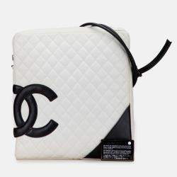 Pre Owned Chanel Black White Maxi Lambskin Cambon Ligne Crossbody