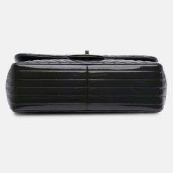 Pre Owned Chanel Navy Blue Jumbo Classic Chevron Patent Double Flap