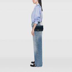 Pre Owned Chanel Blue Medium Quilted Glazed Calfskin Coco Pleats Flap