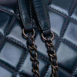 Pre Owned Chanel Blue Medium Quilted Glazed Calfskin Coco Pleats Flap