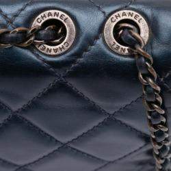 Pre Owned Chanel Blue Medium Quilted Glazed Calfskin Coco Pleats Flap