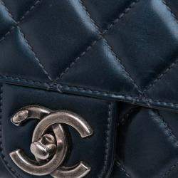 Pre Owned Chanel Blue Medium Quilted Glazed Calfskin Coco Pleats Flap