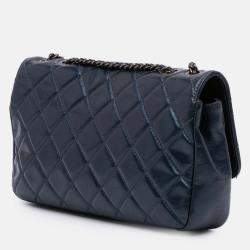 Pre Owned Chanel Blue Medium Quilted Glazed Calfskin Coco Pleats Flap