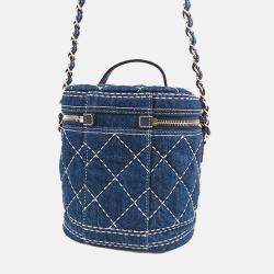Pre Owned Chanel Blue CC Quilted Denim Vanity Bag