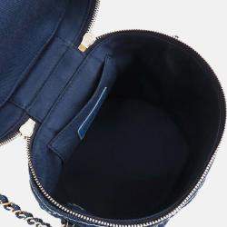 Pre Owned Chanel Blue CC Quilted Denim Vanity Bag