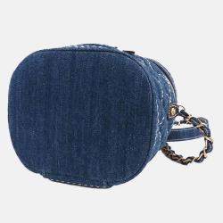 Pre Owned Chanel Blue CC Quilted Denim Vanity Bag
