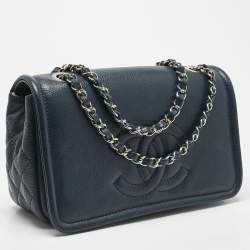 Pre Owned Chanel Navy Blue Quilted Caviar Leather Medium Timeless CC Flap Bag