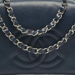Pre Owned Chanel Navy Blue Quilted Caviar Leather Medium Timeless CC Flap Bag