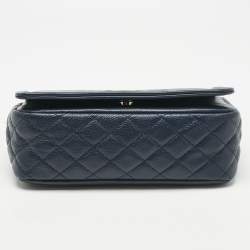 Pre Owned Chanel Navy Blue Quilted Caviar Leather Medium Timeless CC Flap Bag