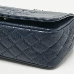 Pre Owned Chanel Navy Blue Quilted Caviar Leather Medium Timeless CC Flap Bag