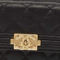 Pre Owned محفظة شانيل بوي جلد كافيار مبطن أسود