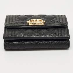 Pre Owned محفظة شانيل بوي جلد كافيار مبطن أسود