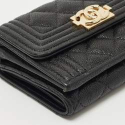 Pre Owned محفظة شانيل بوي جلد كافيار مبطن أسود