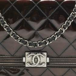 Pre Owned Chanel Metallic Quilted Patent Leather Boy WOC Bag
